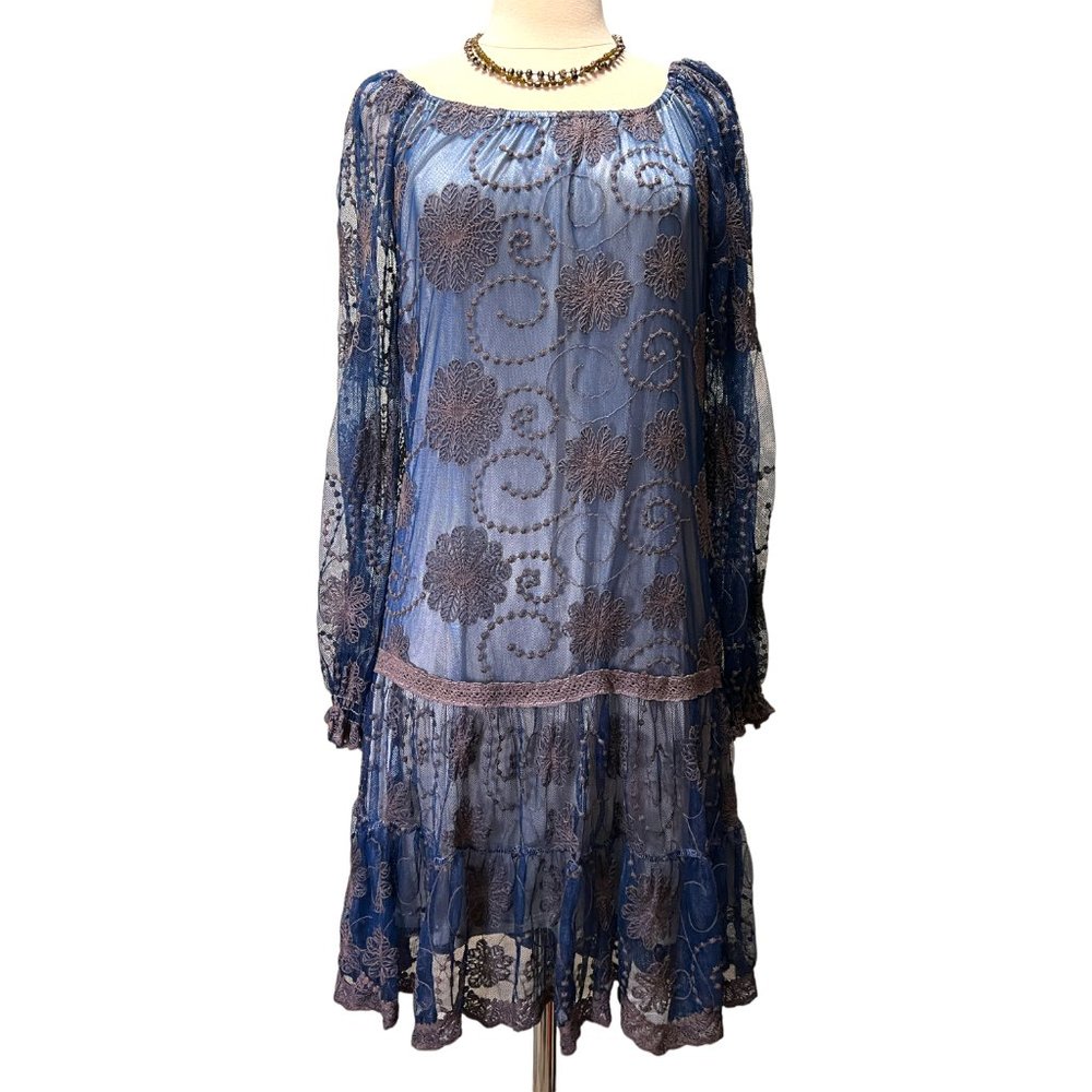 Palme Blue and bronze embroidered dress